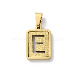 304 Stainless Steel Alphabet Pendants, Real 18K Gold Plated, Rectangle Charm, Letter E, 17.5x12x2mm, Hole: 7.5x3.5mm(STAS-S152-01G-E)