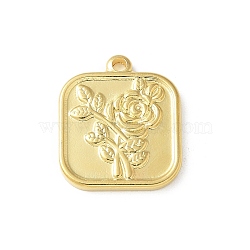 304 Stainless Steel Pendants, Ion Plating(IP), Square with Flower, Real 18K Gold Plated, 21x18x2.5mm, Hole: 1.8mm(STAS-I330-021G)