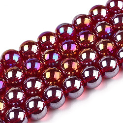 Electroplate Transparent Glass Beads Strands, AB Color Plated, Round, FireBrick, 4~4.5mm, Hole: 0.8mm, about 97~99pcs/strand, 14.76 inch~14.96 inch(37.5~38cm)(GLAA-T032-T4mm-AB20)