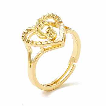 Real 18K Gold Plated Brass Alphabet Adjustable Rings, Heart with Initial Promise Ring for Women, Cadmium Free & Lead Free, Letter.G, US Size 5 1/4(15.9mm)