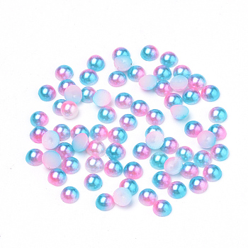 Imitation Pearl Acrylic Cabochons, Dome, Hot Pink, 8x4mm, about 2000pcs/bag