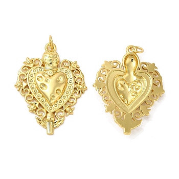Rack Plating Brass Pendants, with Jump Ring, Lead Free & Cadmium Free, Long-Lasting Plated, Heart Charms, Real 18K Gold Plated, 32x24x3.5mm, Hole: 3.5mm