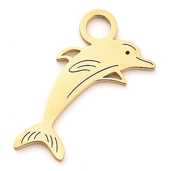 304 Stainless Steel Pendants, Laser Cut, Whale Charm, Real 18K Gold Plated, 16.5x19x1mm, Hole: 2.5mm