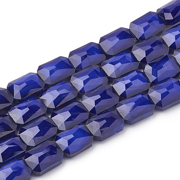 Opaque Solid Color Glass Beads Strands, Faceted, Rectangle Octagon, Blue, 14x10x7mm, Hole: 1mm, about 25pcs/strand, 113.97 inch(35.5cm)