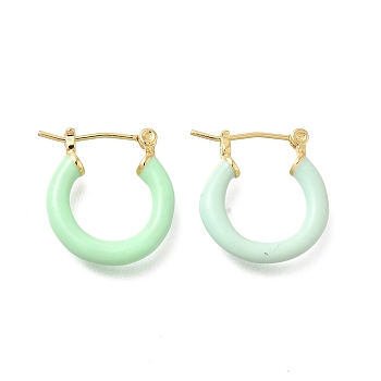 Brass Enamel Hoop Earrings for Women, Flat Round, Light Gold, Pale Green, 20x19.5x4mm, Pin: 0.8mm