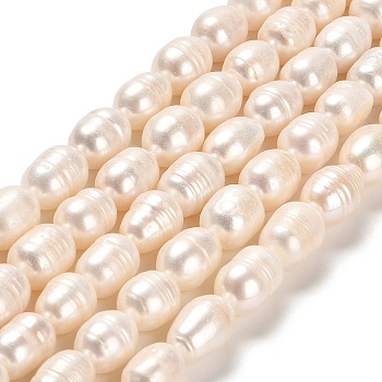 Natural Cultured Freshwater Pearl Beads Strands, Rice, Grade AB, Linen, 10~17x8~9.5mm, Hole: 0.6mm, about 26~29pcs/strand, 13.07~13.31inch(33.2~33.8cm)
