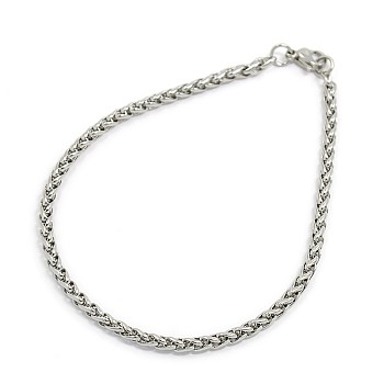 304 Stainless Steel Wheat Chain Bracelet Making, Stainless Steel Color, 7-7/8 inch(200mm), 3mm