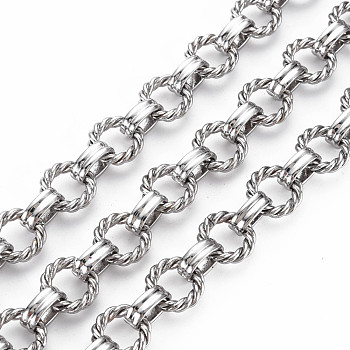 Brass & Iron Twist Rope Ring and Oval Link Chains, with Spool, Unwelded, Real Platinum Plated, 12x2.5mm, 10.5x7x3.5mm, about 32.81 Feet(10m)/Roll