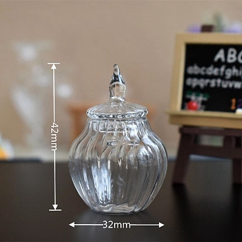Miniature Glass Bottle, with Lid, for Dollhouse Accessories Pretending Prop Decorations, Clear, 32x42mm