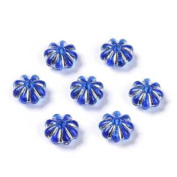 Acrylic Beads, Silver Metal Enlaced, Flower, Blue, 6.5x6.5x3.5mm, Hole: 1.6mm, about 6250pcs/500g