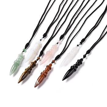 Gemstone Bullet Pendant Necklace with Nylon Cord for Women, 32.68~34.25 inch(83~87cm)