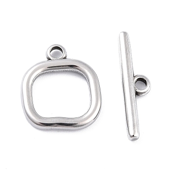 304 Stainless Steel Toggle Clasps, Square, Antique Silver, 18x16x2.5mm, Hole: 2.5mm