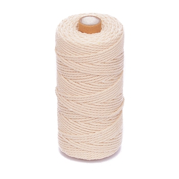 100M Round Cotton Braided Cord, for DIY Handmade Tassel Embroidery Craft, Antique White, 3mm, about 109.36 Yards(100m)/Roll