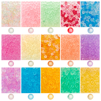 195G 15 Colors Transparent Frosted Glass Beads, No Hole, Round, Mixed Color, 1~3mm, 13g/color