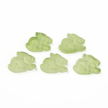Two Tone Transparent Spray Painted Glass Beads, Rabbit, Light Green, 14.5x19x3.5mm, Hole: 1mm