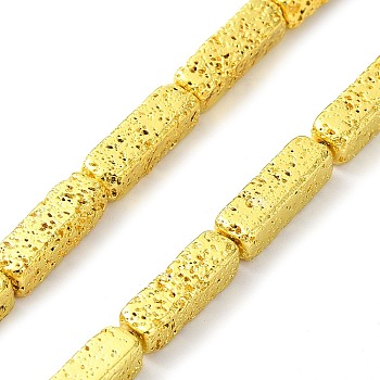 Electroplated Natural Lava Rock Beads Strands, Cuboid, Golden Plated, 13.5~14x4~4.5x4~4.5mm, Hole: 0.8~0.9mm, about 30pcs/strand, 16.30''(41.4cm)