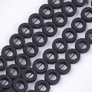 Spray Painted Non-magnetic Synthetic Hematite Beads Strands, Bead Frame, Donut, Black, 8.5x3mm, Hole: 0.8mm, Inner Diameter: 4.5mm, about 47~48pcs/strand, 15.7 inch