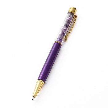 Ballpoint Pens, with Natural Amethyst Chip Beads, 14.1x1.3x0.95cm