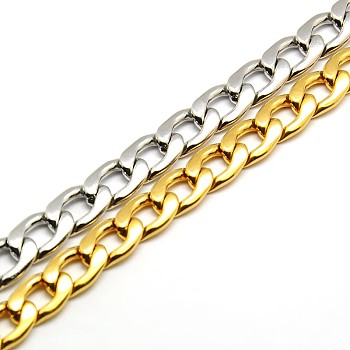 304 Stainless Steel Curb Chain/Twisted Chain Bracelets, with Lobster Claw Clasps, Mixed Color, 8-1/4 inch(210mm), 8mm