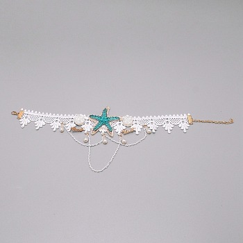 Lace Cloth Choker Necklaces, with Alloy Findings and Resin Rhinestone, Imitation Pearl Beads, Flower & Starfish & Word Love, White, 11.81 inch(30cm)