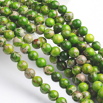 Dyed & Heated Natural Imperial Jasper Round Bead Strands, Lime Green, 10mm, Hole: 1mm, about 39pcs/strand, 16 inch