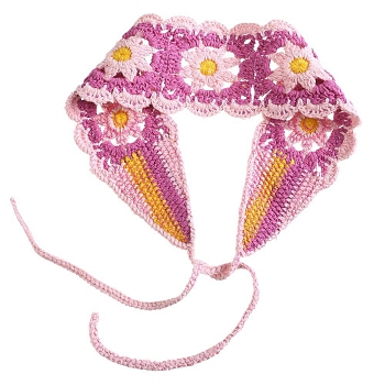 Sunflower Crochet Wool Elastic Headbands, Wide Hair Accessories for Women Girls, Orchid, 900x70mm