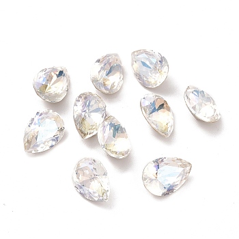 Glass Rhinestone Cabochons, Pointed Back & Back Plated, Faceted, Teardop, Moonlight, 10x7x5mm