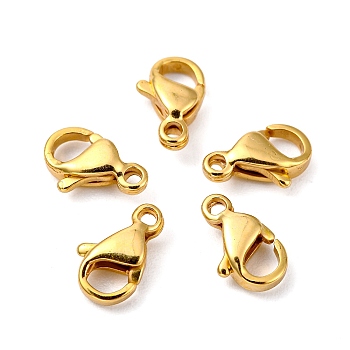 304 Stainless Steel Lobster Claw Clasps, Parrot Trigger Clasps, Real 24K Gold Plated, 12x7.5x3.5mm, Hole: 1.4mm