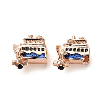 Alloy Enamel European Beads, Large Hole Beads, Cruise Ship with Anchor, Rose Gold, 16x13x9mm, Hole: 4mm