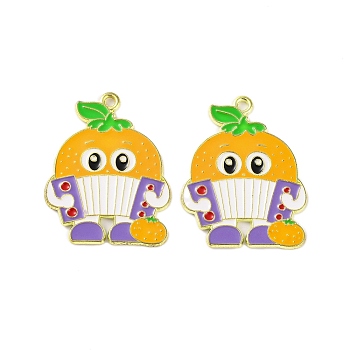 Golden Plated Alloy Enamel Pendants, Cadmium Free & Lead Free, Cartoon Fruits with Harp, Orange, 31x24x1mm, Hole: 1.6mm