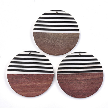Resin & Wood Pendants, Flat Round, Sienna, 49x3~4mm, Hole: 2mm2mm