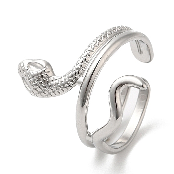 304 Stainless Steel Snake Open Cuff Ring for Women, Stainless Steel Color, Inner Diameter: 17mm