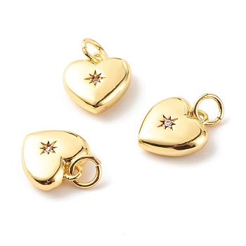 Brass Micro Pave Clear Cubic Zirconia Pendants, Cadmium Free & Lead Free, Heart, Real 18K Gold Plated, 15x10.5x3.5mm, Hole: 3.5mm
