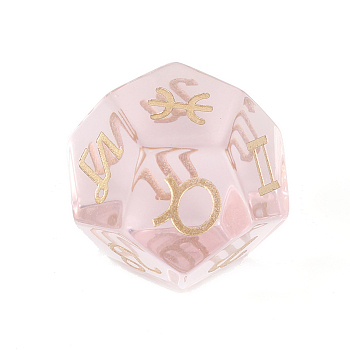 Glass Classical 12-Sided Polyhedral Dice, Engrave Twelve Constellations Divination Game Toy, Misty Rose, 20x20mm
