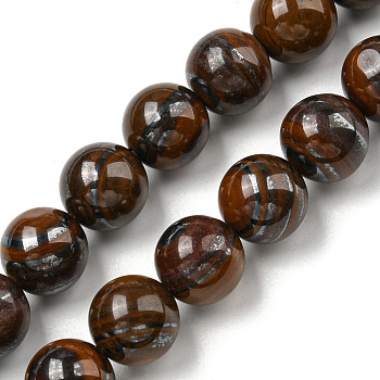 Natural Yellow Tiger Iron Beads Strands, Round, 10~11mm, Hole: 1.2mm, about 36pcs/strand, 14.88~14.96 inch(37.8~38cm)