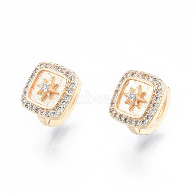 Clear Cubic Zirconia Square with Star Hoop Earrings(EJEW-F291-06G)-2