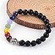 Buddha Head Natural Black Agate(Dyed) Beaded Chakra Stretch Bracelets(BJEW-JB02226-02)-1