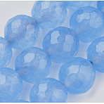 Natural Malaysia Jade Beads Strands, Dyed, Faceted, Round, Light Sky Blue, 8mm, Hole: 1mm, about 45pcs/strand, 14.9 inch(X-G-K288-8mm-12)