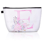 Flower & Letter Pattern Polyester Cosmetic Zipper Pouches, Clutch Bag, Toilet Bag for Women, White, Letter E, 21.2x15.2x0.3cm(ABAG-TAC0035-03E)