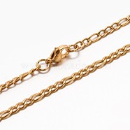 304 Stainless Steel Mother-Son Figaro Chain Necklaces, with Lobster Claw Clasp, Faceted, Golden, 19.7 inch(50cm)(NJEW-E026-10G)