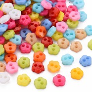 2-Hole Plastic Buttons, Flower, Mixed Color, 6x6x2mm, Hole: 1.5mm(BUTT-N018-029)