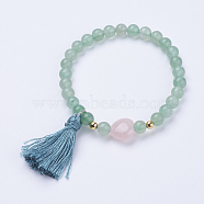 Tassel Charm Bracelets, with Natural Green Aventurine Beads, Round, 2 inch(52mm)(BJEW-P190-05B)