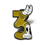 Number Enamel Pin, Electrophoresis Black Plated Alloy Skull Pattern Brooch for Backpack Clothes, Num.3, 30.5x17.5x1.3mm, Pin: 1.1mm(JEWB-A008-01-3)