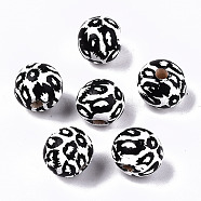 Printed Natural Wooden Beads, Round with Cow Pattern, Black, 10x9mm, Hole: 2.5mm(X-WOOD-R270-07B)