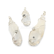 Natural Quartz Crystal Pendants, Silver Color Plated Copper Wire Wrapped Nuggets Charms with Star, Silver Color Plated, 23~46x10~17x8~13mm, Hole: 4mm(PALLOY-JF02086-01)