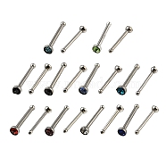 Rhinestone Nose Bone Rings, 304 Stainless Steel Nose Pin Studs Piercing Jewelry, Mixed Color, 9x2mm(AJEW-K037-07P)