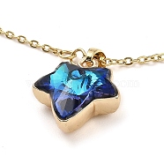 Maple Leaf Glass Pendant Necklaces, with Light Gold Brass Cable Chains, Dark Blue, 16.30 inch(41.4cm)(NJEW-E105-13KCG-01)