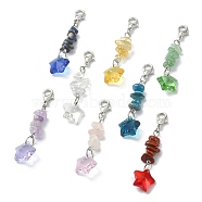 Gemstone Chip Beaded Pendant Decorations Sets, with Star Transparent Glass Beads, Alloy Lobster Claw Clasps, 51~53mm, 8pcs/set(HJEW-JM01116)