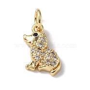 Brass Micro Pave Cubic Zirconia Charms, with Jump Ring, Dog Charms, Real 18K Gold Plated, 11x9x2.8mm, Hole: 3.2mm(ZIRC-F131-04G)