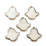 Natural Freshwater Shell Pendants, Flower Charms with Brass Edge, Golden, 30x30x3mm, Hole: 1.2mm(BSHE-G034-21)